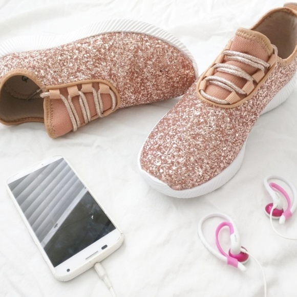 Rose Gold Blush Sparkle Glitter Athletic Sneaker - Picture 4 of 8